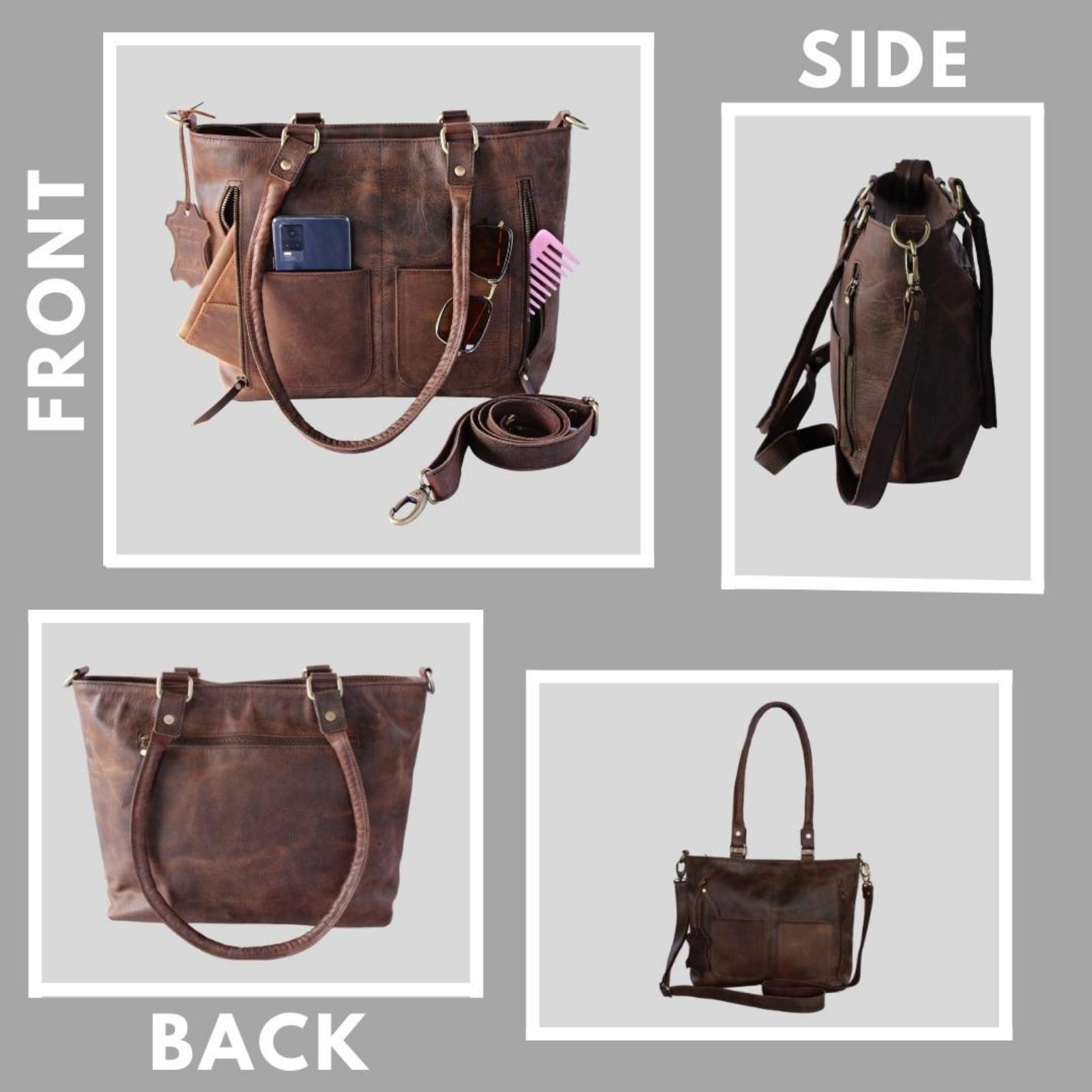Madosh Genuine Leather Brown Tote Bag Messenger Bag Ladies Purse Crossbody Shoulder Satchel Handbag